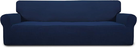 Easy-Going Stretch 4 Seater Oversized Sofa Couch Cover Navy | 1-Piece Extra X-large Sofa Cover Furniture Protector Couch Soft with Bottom for Kids, Spandex Jacquard by Easy-Going