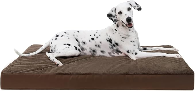 KSIIA Orthopedic Dog Bed for Large Dogs with Waterproof Lining, Brown,35x22 | Deluxe Soft Plush Dog Crate Bed, Washable Pet Mat with Removable Cover & Egg Crate Foam for Large Dogs Sleeping & Relaxing by KSIIAPetProducts