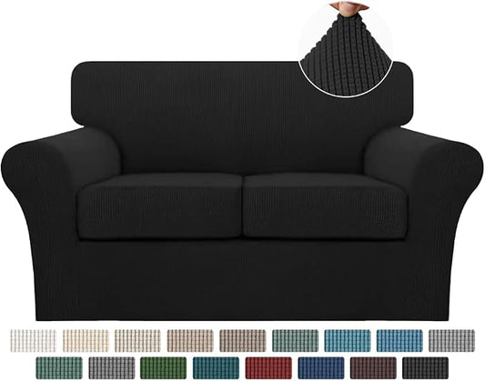 Turquoize 3 Piece Sofa Covers for 2 Cushion Couch Sofa Slipcover Soft Couch Cover for Dogs-Washable Sofa Furniture Covers with 2 Individual Cushion Covers, Feature Jacquard Fabric (Loveseat, Black) by Turquoize