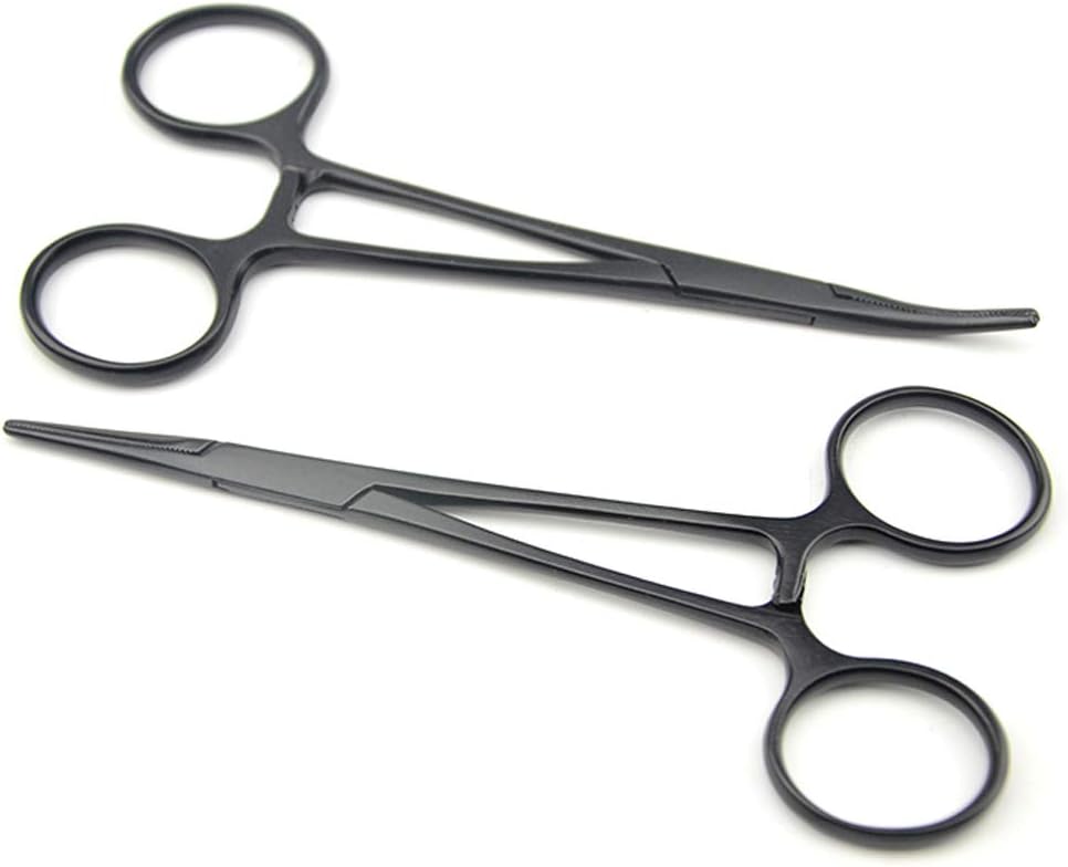 LILYS PET Pet Colourful Stainless Steel Hemostat Hemostatic Forcep,Pet Ear Hair Pull Forcep,Bend head and Straight head kit (Black, 14cm)