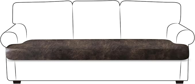ANARACHON Leather Look Couch Cushion Covers Sofa Seat Slipcovers Sets Couches Furniture Protector for Sectional Armchair Loveseat Pets Kids Stretch Spandex Fabric (1 T-Cushion Sofa, Brown) by ANARACHON
