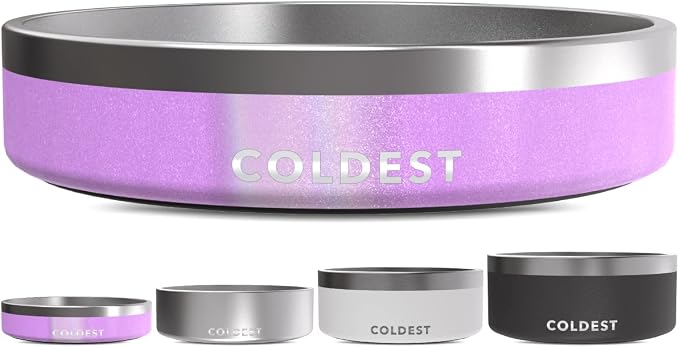 Coldest Dog Bowl - Anti Rust Metal, Non Slip, 3 Layers Insulated Stainless Steel Dog Bowls - Spill Proof & Heavy Duty - Water Bowl for Dogs, Cats, Dish Washer Safe (21 oz,Saturn's Moon Purple Glitter) by Coldest