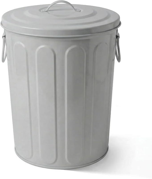 Plexon 5 Gallon Small Metal Trash Can with Lid Outdoor Galvanized Steel Bucket with Lid 5 Gal Storage Can for Dog Food Bird Seed Storage Container, Gray by Plexon