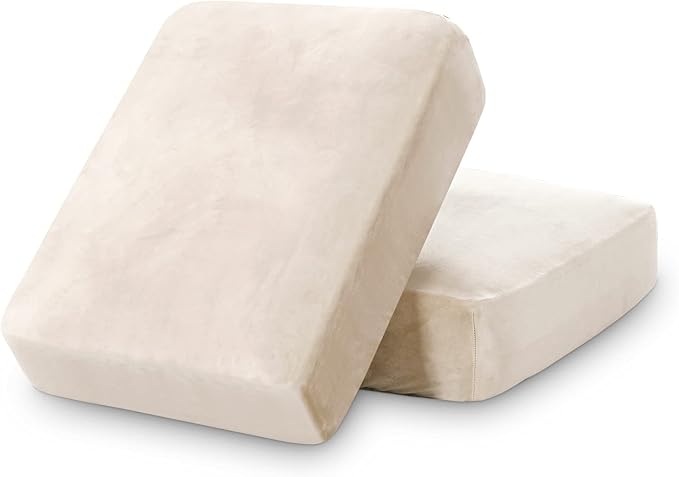 PrinceDeco Velvet Couch Cushion Cover Stretch Sofa Seat Covers Washable Cushion Slipcover for Chair Love Seat Sofa Cushion Furniture Protector Seat Cushion Sofa Cover (Each Width Up to 29.5", Ivory) by PrinceDeco