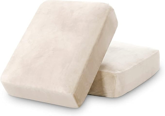 PrinceDeco Velvet Couch Cushion Cover Stretch Sofa Seat Covers Washable Cushion Slipcover for Chair Love Seat Sofa Cushion Furniture Protector Seat Cushion Sofa Cover (Each Width Up to 29.5", Ivory) by PrinceDeco