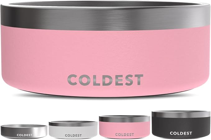 Coldest Dog Bowl - Anti Rust Metal, Non Slip, 3 Layers Insulated Stainless Steel Dog Bowls - Spill Proof & Heavy Duty - Water Bowl for Dogs, Cats & Pets, Dish Washer Safe (64 oz,Cotton Candy Pink) by Coldest