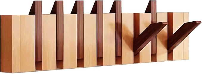 Wall Mounted Coat RackHooks Piano Key Hangers Natural Solid Wood Hanger Non-Woven Fabric Clothes Hangers for Closet, Kitchen, Bedroom, Bathroom, Entryway (Walnut-Beech, 8 Hooks) by MurphyBedKitMattresFrame