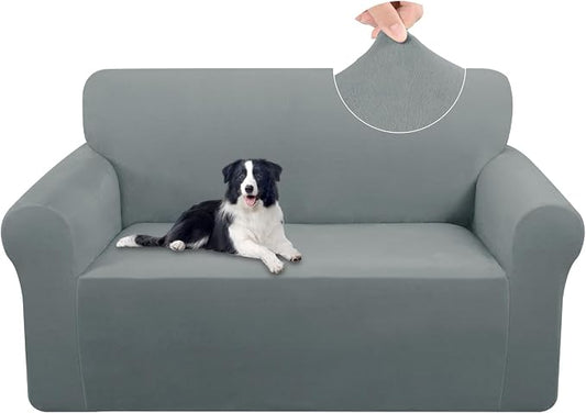 U-NICE HOME Velvet Loveseat Sofa Covers Stretch Couch Cover Furniture Protector Sofa Slipcover for Dogs (Medium, Light Grey) by U-NICEHOME