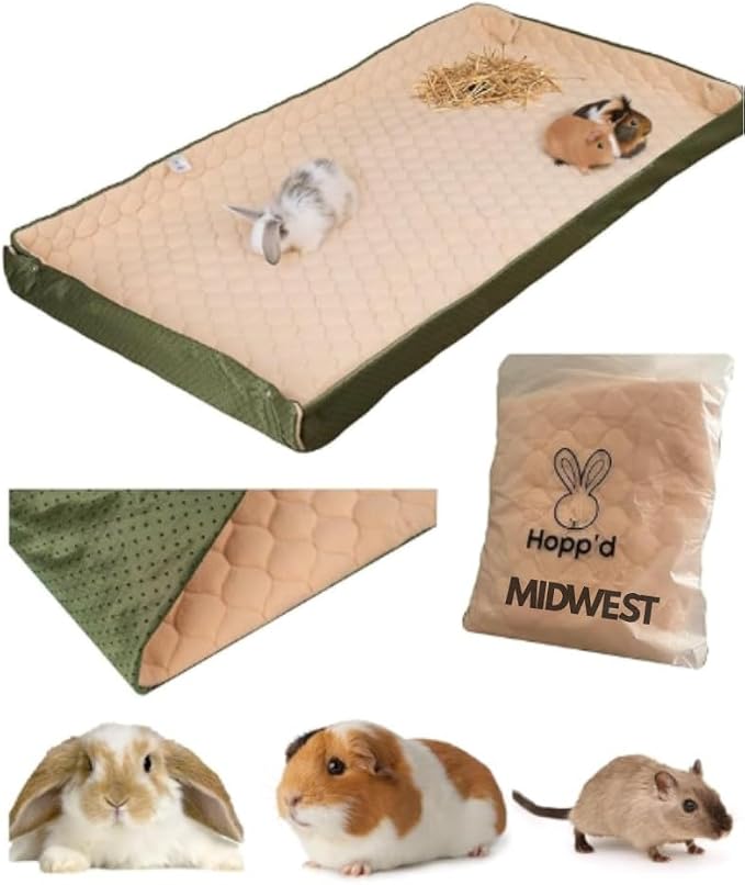 Hopp'd™ HutchLiner 2.0 Premium Guinea Pig Cage Liner Washable Fleece Bedding for Rabbits & Guinea Pigs | Waterproof, Odor Control, Cooling Mat, Anti-Slip Bunny Mat & Pee Pad | Midwest Cages (47x24) by HOPPD