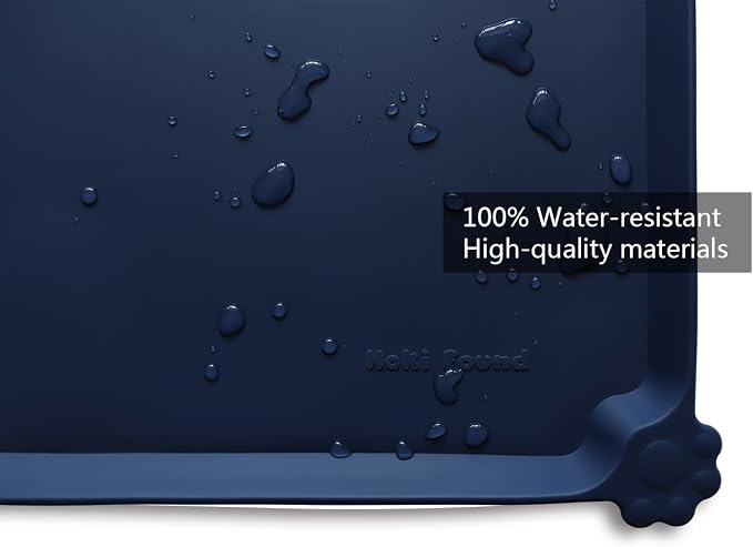Hoki Found Silicone Pet Food Mats Tray - High-Lips Pet Dog Cat Bowl Mats - Dog Pet Cat Feeding Mat - Waterproof Dog Cat Food Mats -Pet Water Mats for Floors - French Navy - Image 3