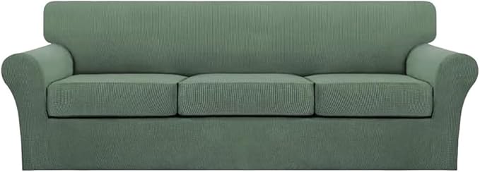 Turquoize 4 Piece Sofa Covers for 3 Cushion Couch Sofa Slipcover Soft Couch Cover for Dogs Washable Furniture Cover with 3 Individual Large Cushion Covers Feature Fabric (Large Sofa, Loden Frost) by Turquoize