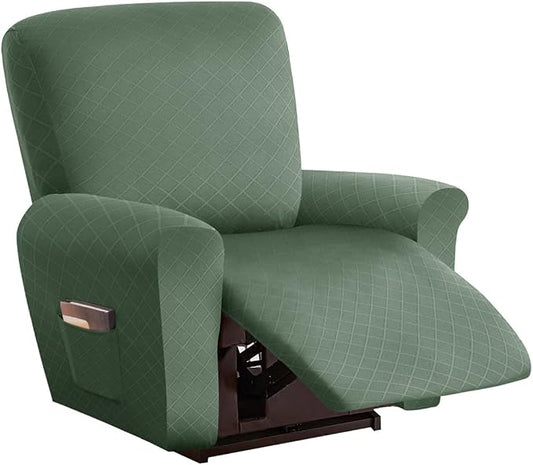 vctops Diamond Recliner Cover 4-Pieces Recliner Stretch Sofa Slipcover 1 Seater Couch Protector Soft Solid Furniture Protector Covers with Elastic Strap (Mo Green,1 Seat) by vctops