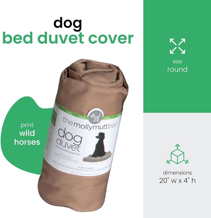 Molly Mutt Petite Dog Duvet Cover - Round - Wild Horses Print - Measures 20’’ x 4’’ - 100% Cotton - Durable - Breathable - Sustainable - Machine Washable Dog Bed Cover - Pre-Shrunk - Image 2