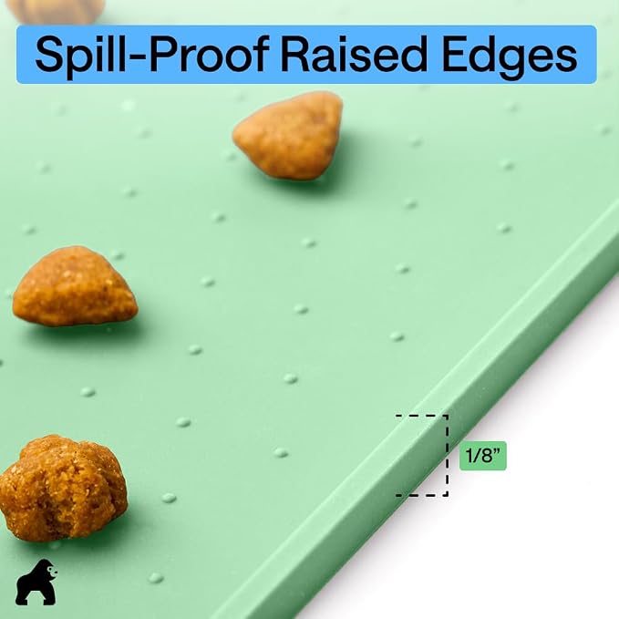 GORILLA GRIP 100% Waterproof Raised Edge BPA Free Silicone Pet Feeding Mat, Dog Cat Food Mats Contain Spills Protects Floors, Placemats for Cats and Dogs Water Bowl, Pets Accessories 32x24 Mint - Image 7