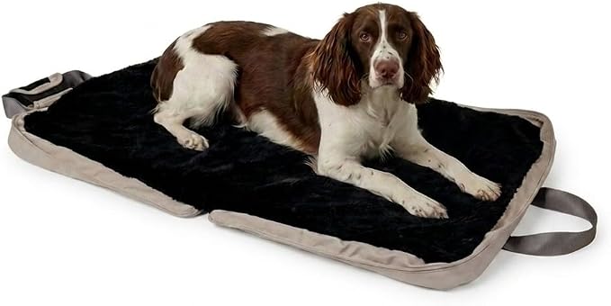 4 Cats & Dogs Gus Travel Bed – Portable Foldable Dog Bed & Pet Cushion Mat with Soft Faux Fur, Water-Resistant Nylon, Zippered Suitcase Design for Camping & Travel- Large (33.5″ x 47.25″), Sandy by 4CatsDogs