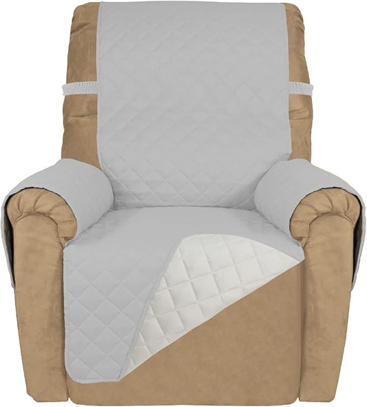 PureFit Reversible Recliner Chair Covers Couch Covers for Dogs, 19 in | Light Gray/Ivory, Water Resistant Couch Protector, Washable Pet Couch Cover with Non Slip and Elastic Straps For Kids by PureFit