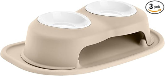 WeatherTech Double High Pet Feeding System w/Plastic Dog/Cat Bowls - 4" High Stand Tan (PDHC1604TNTN) by WeatherTech
