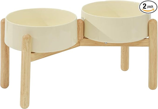 Havniva Elevated Dog Bowls Ceramic Dog Bowls with Stand, Dog Food Bowl | 8.3” Raised Dog Bowls with Non-Slip Wood Stand, Dog Food and Water Bowl Set, Double Dog Feeding Bowls for Large Dogs by Havniva