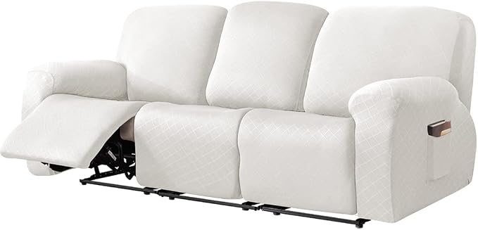 vctops Diamond Recliner Sofa Covers 8-Pieces Stretch Large Couch Covers for 3 Seats Reclining Slipcovers Soft Solid Furniture Protector (White,3 Seat) by vctops