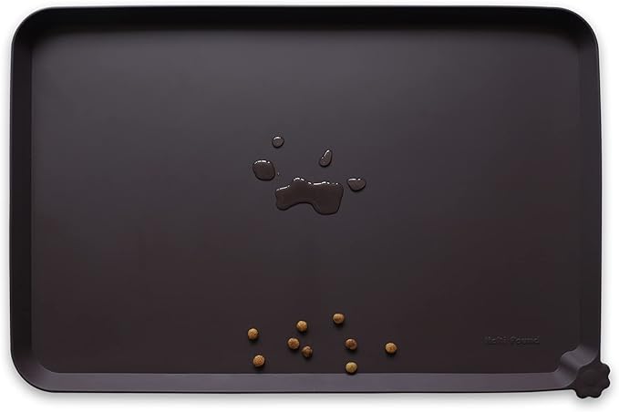 Hoki Found Large Silicone Pet Food Mat - Non Slip, Waterproof Dog Cat Bowl Mat - Dark Oak by Hoki+Found