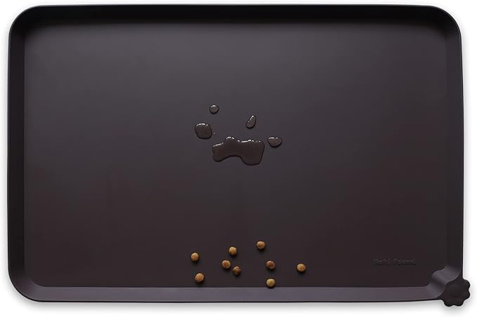 Hoki Found L Silicone Non Slip Pet Dog Cat Bowl Mats - Waterproof Dog Cat Food Mats - Dark Oak by Hoki+Found