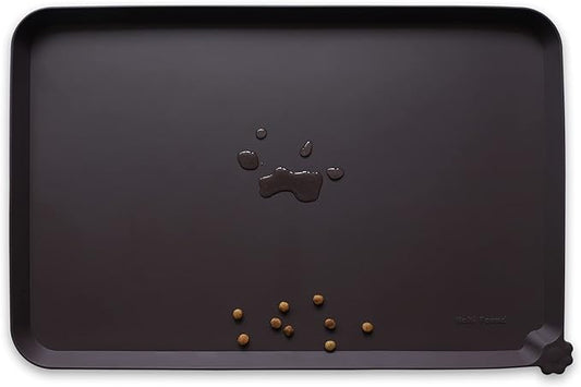 Hoki Found XX-Large Silicone Pet Food Mats - Non Slip Cat Dog Bowl Mats - Waterproof Dog Cat Food Tray - Dark Oak by Hoki+Found