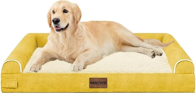 NANUYA Orthopedic Dog Bed for Large Dogs, 36 x 27 Inch, Ginger | Egg crate foam for joint support, 3-sided bolster pet sofa, waterproof lining, washable cover, and non-skid base - Image 8