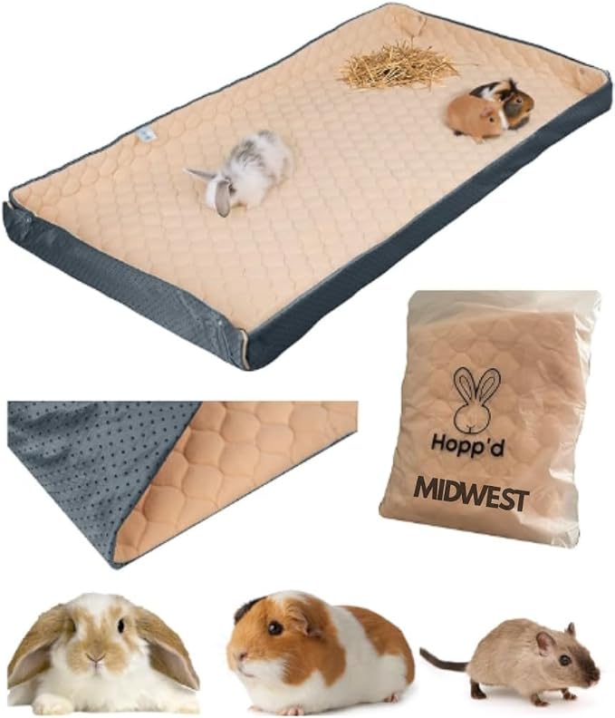 Hopp'd™ HutchLiner 2.0 Premium Guinea Pig Cage Liner Washable Fleece Bedding for Rabbits & Guinea Pigs | Waterproof, Odor Control, Cooling Mat, Anti-Slip Bunny Mat & Pee Pad | Midwest Cages (47x24) by HOPPD