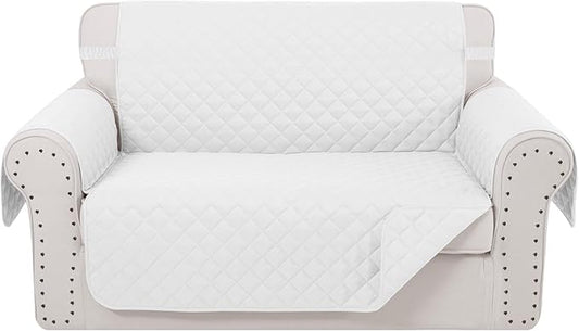 Reversible Loveseat Couch Sofa Covers, 2-Seater, White/White | Loveseat Covers for Dogs Water Repellent, Friendly Furniture Protector with Elastic Straps for Living Room by LuxshareHome