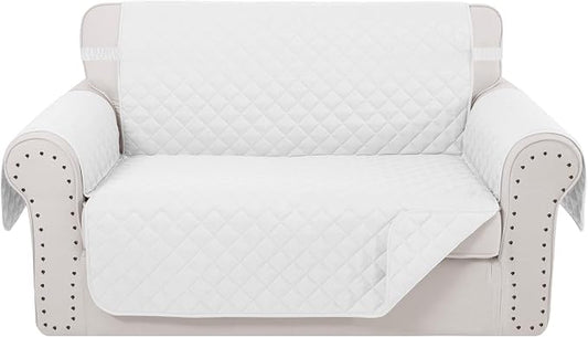 Reversible 45" Small Loveseat Sofa Covers, White/White | Loveseat Covers for Dogs Water Repellent, Friendly Furniture Protector with Elastic Straps for Living Room by LuxshareHome