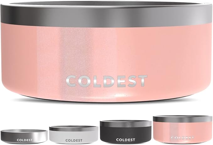 Coldest Dog Bowl - Anti Rust Metal, Non Slip, 3 Layers Insulated Stainless Steel Dog Bowls - Spill Proof & Heavy Duty - Water Bowl for Dogs, Cats, Dish Washer Safe (100 oz, Forever Pink Glitter) by Coldest