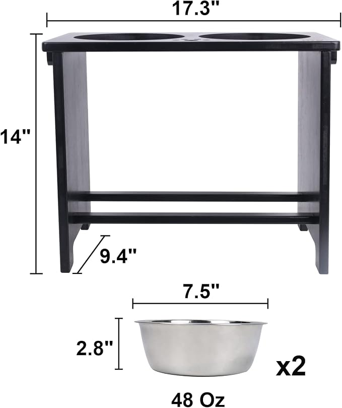 HTB Elevated Dog Bowl Stand with 2 Stainless Steel Bowls-14 H X-Large Black | Raised Dog Bowl Stand, 14"tall, 48 Oz Bowls, for Large Sized Dogs, Pet-safe, Solid Bamboo - Image 5