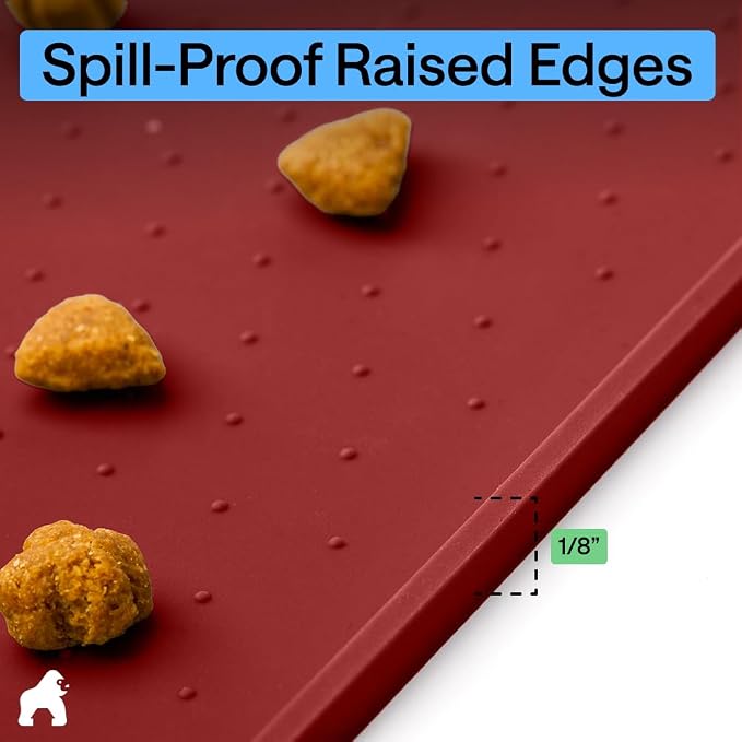 GORILLA GRIP 100% Waterproof Raised Edge BPA Free Silicone Pet Feeding Mat, Dog Cat Food Mats Contain Spills Protects Floors, Placemats for Cats and Dogs Water Bowl, Pets Accessories 26x17 Red - Image 7