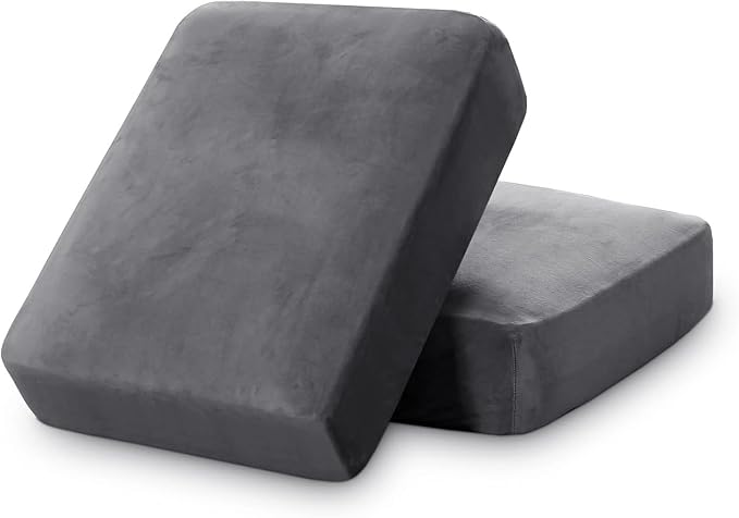 PrinceDeco Stretch Velvet Couch Cushion Covers for Individual Cushions Sofa Cushion Cover Seat, Sofa Covers Washable, Couch Seat Cushion Covers for Sectional (2 Pieces, Grey) by PrinceDeco