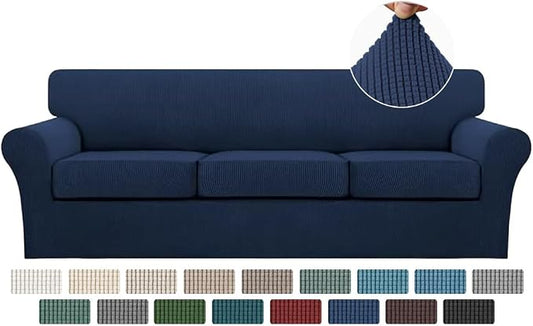 Turquoize 4 Piece Sofa Covers for 3 Cushion Couch Sofa Slipcover Soft Couch Cover for Dogs-Washable Sofa Furniture Covers with 3 Individual Large Cushion Covers, Feature Thick Fabric (XL Sofa, Navy) by Turquoize