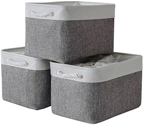 TheWarmHome Storage Baskets for Organizing, X Large - 3 Pack 17.7L×13.8W×9.8H in Foldable Storage Bins for Shelves, Fabric Storage Box for Closet Nursery Toy Gift (White & Grey) by TheWarmHome
