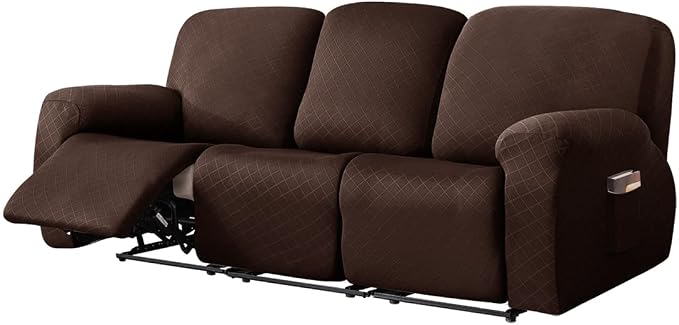 vctops Diamond Recliner Sofa Covers 8-Pieces Stretch Large Couch Covers for 3 Seats Reclining Slipcovers Soft Solid Furniture Protector (Dark Coffee,3 Seat) by vctops