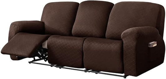 vctops Diamond Recliner Sofa Covers 8-Pieces Stretch Large Couch Covers for 3 Seats Reclining Slipcovers Soft Solid Furniture Protector (Dark Coffee,3 Seat) by vctops