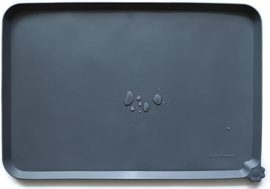 Hoki Found Large Silicone Pet Feeding Tray - Waterproof Dog Pet Cat Feeding Mat - Non Slip Pet Dog Cat Food Bowl Mats Placemat -Pet Water Mats for Carpet -Gray by Hoki+Found
