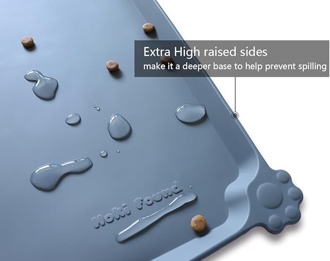 Hoki Found X-Large Silicone Non Slip Pet Dog Cat Bowl Mats - Waterproof Dog Cat Food Mats for Carpet - Gray - Image 2