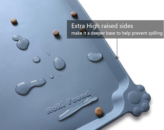 Hoki Found X-Large Silicone Non Slip Pet Dog Cat Bowl Mats - Waterproof Dog Cat Food Mats for Carpet - Gray - Image 2