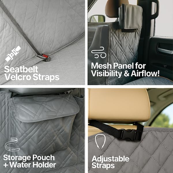 Formosa Covers Deluxe Full-Size Truck Crew Cab Dog Seat Cover – Water-Resistant, Anchor-Secured Back Seat & Floor Protector – Fits F-150, Ram 1500, Silverado, Tundra CrewMax – XL 62″ × 94″, Grey - Image 4