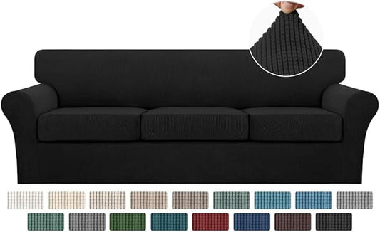 Turquoize 4 Piece Sofa Covers for 3 Cushion Couch Sofa Slipcover Soft Couch Cover for Dogs-Washable Sofa Furniture Covers with 3 Individual Large Cushion Covers (XL Sofa, Black) by Turquoize