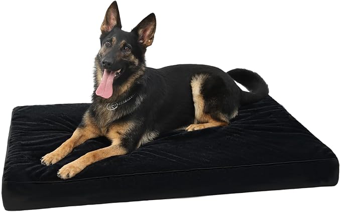 KSIIA Orthopedic Dog Bed for Large Dogs with Waterproof Lining, Black,41x27 | Deluxe Soft Plush Dog Crate Bed, Washable Pet Mat with Removable Cover & Egg Crate Foam for Large Dogs Sleeping & Relaxing by KSIIAPetProducts