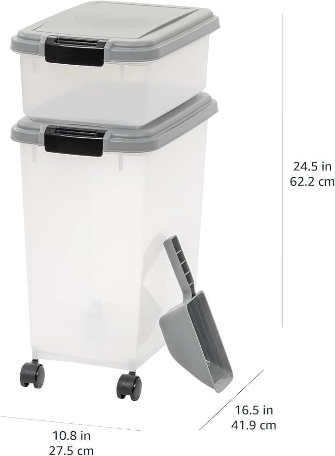 Amazon Basics 3-Piece Airtight Pet Food Storage Container Combo with Scoop, BPA Free, Removable Wheels, 33 QT + 12 QT - Image 13