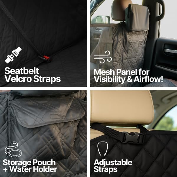 Formosa Covers Deluxe Quilted and Padded Dog Car Back Seat Cover with Non-Slip Back Best for Car Truck and SUV - Travel with Your Pet Mess Free - Universal Fit 56"x94", Black - Image 3