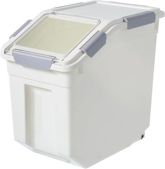 HANAMYA 10 Liter / 10 lbs Pet Food Storage Container with Measuring Cup, BPA free, For Dog Food | Cat Food | Rice | Grain | Flour, White & Gray, 1 count by HANAMYA