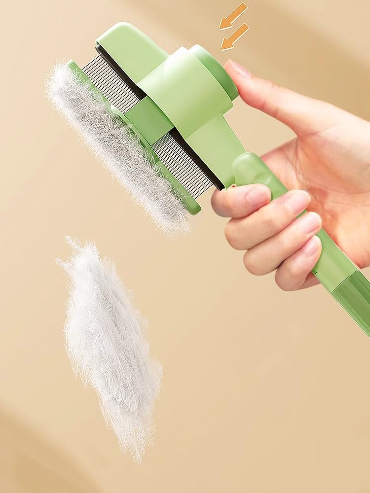 Cat Comb Dog Comb Pet Hair Removal Tool Flea for Cats and Dog Lice Cat Brush with Release Button Self-Cleaning with Long & Short Stainless Steel Metal Teeth for Shedding