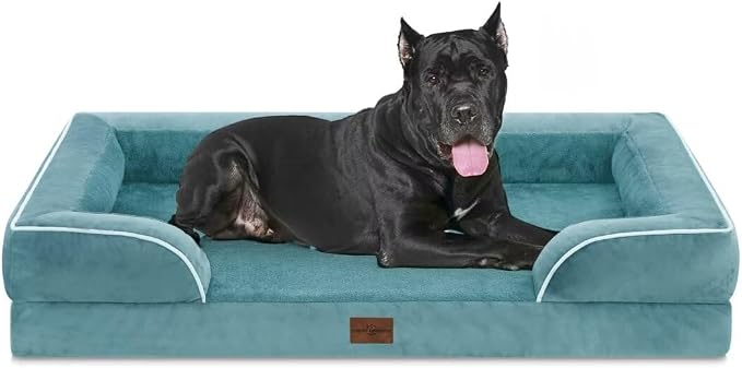Comfort Expression Orthopedic Dog Bed for Extra Large Dogs with Bolster | Waterproof Dog Couch Bed with Washable Cover & Non-Slip Bottom, Supportive Egg Crate Foam Big Dog Bed, 53x42Inch by ComfortExpression