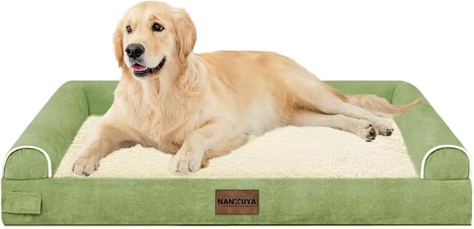 NANUYA Orthopedic Dog Bed for Large Dogs, 36 x 27 Inch, Grass Green | Egg crate foam for joint support, 3-sided bolster pet sofa, waterproof lining, washable cover, and non-skid base - Image 8